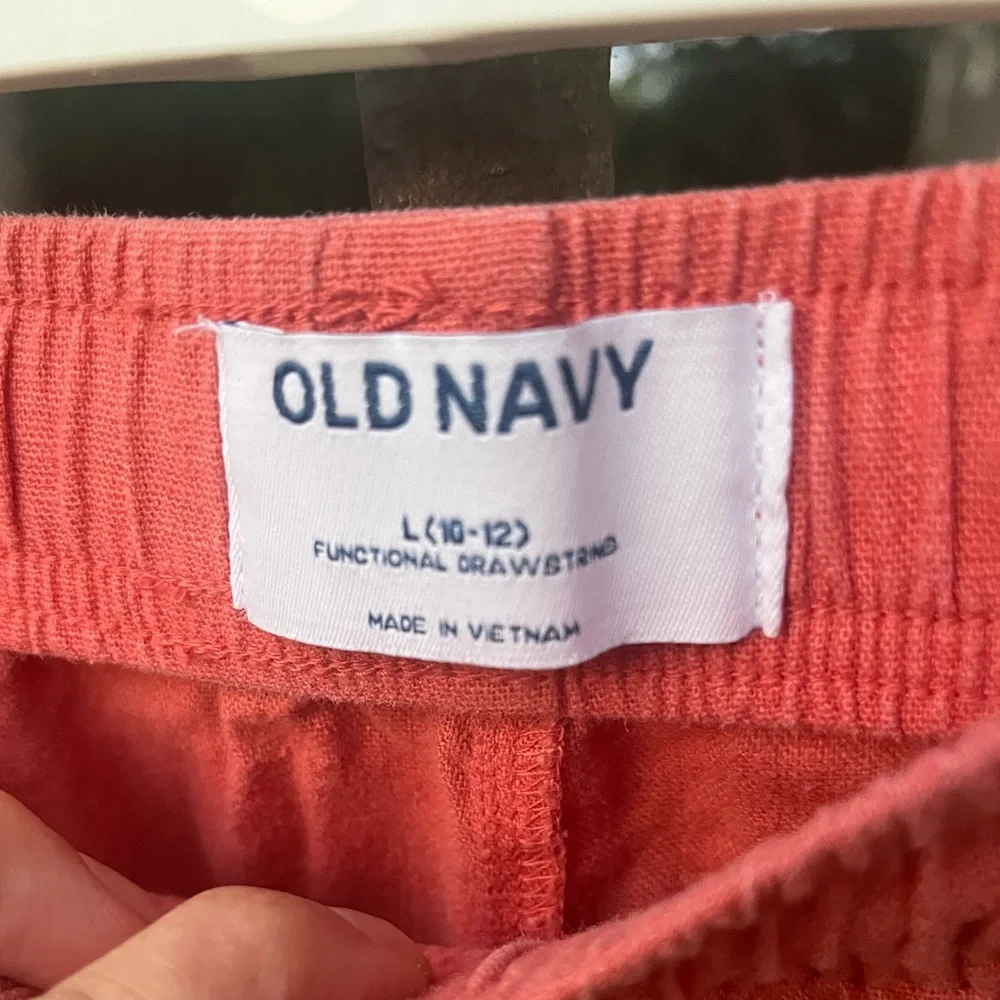 Old Navy Shorts Coral-Pink Cotton Front Pockets Pull-on Drawstring Girls 8